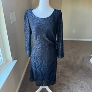 Tahari Arthur S Levine Women's 3/4 Sleeve Lace Sheath Dress 10 Navy‎ Blue Ruched